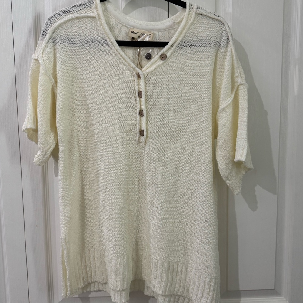 Cream Knit Short Sleeve Sweater